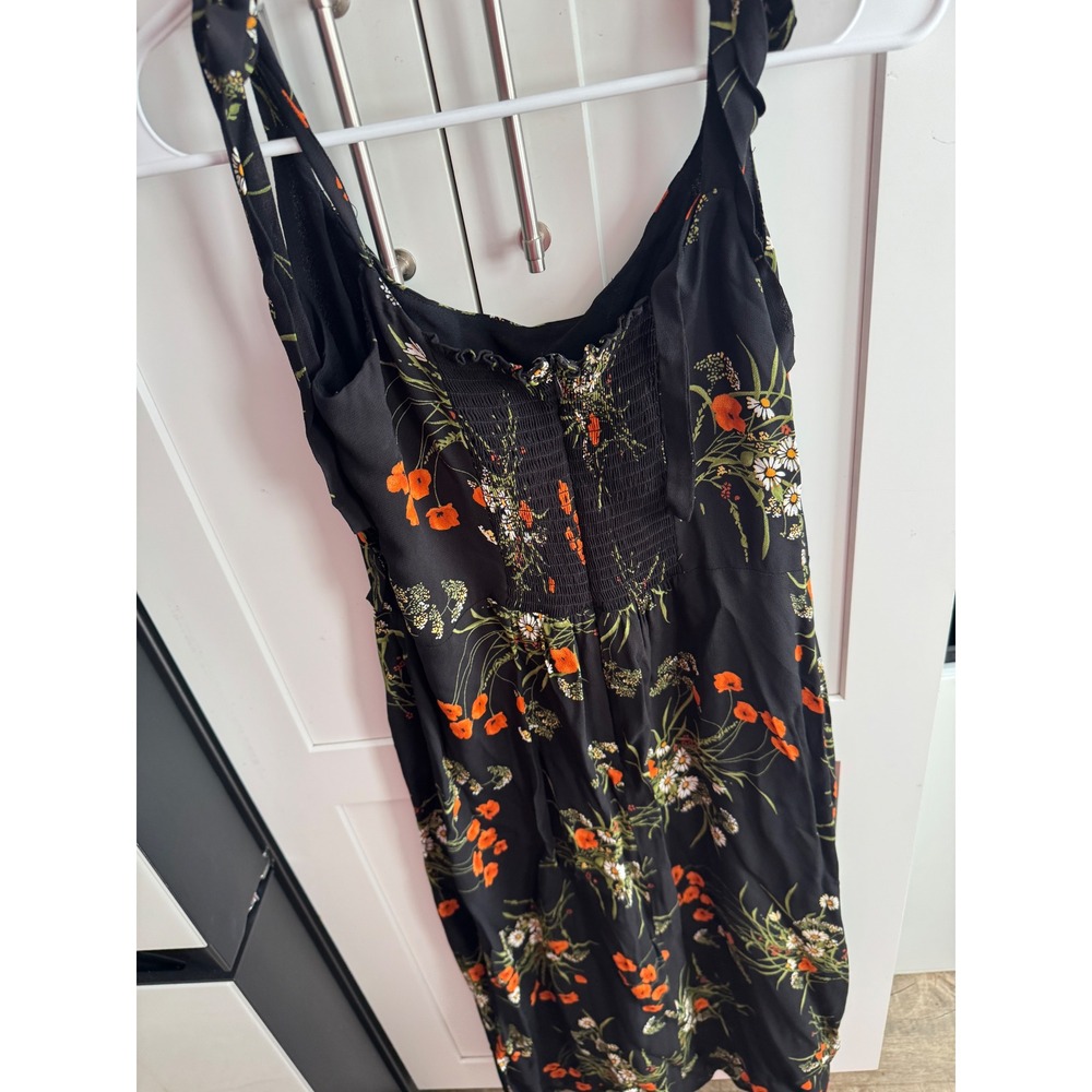 Reformation Black Floral Poppy Daisy Tie‎ Shoulder Smocked Midi Dress Womens 12